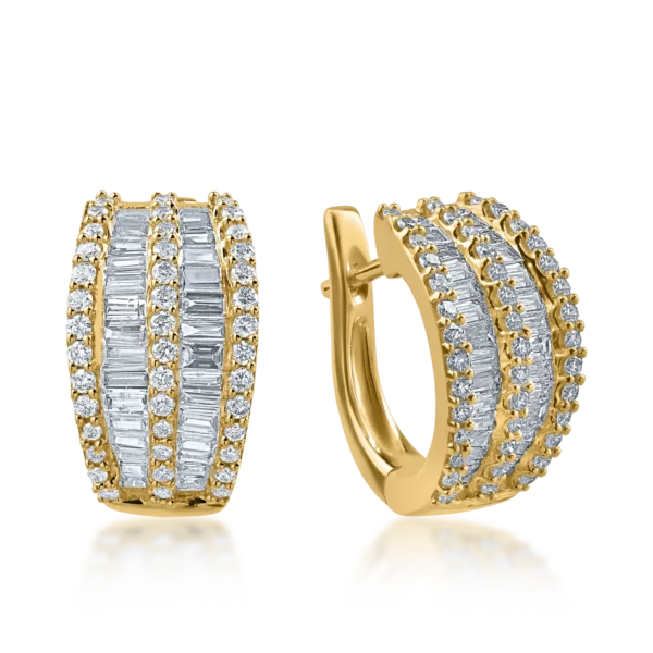 Cercei on-ear din aur galben cu diamante baguette si rotunde de 1ct