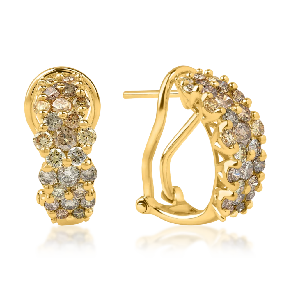 Cercei on-ear din aur galben cu diamante multicolore de 1.7ct