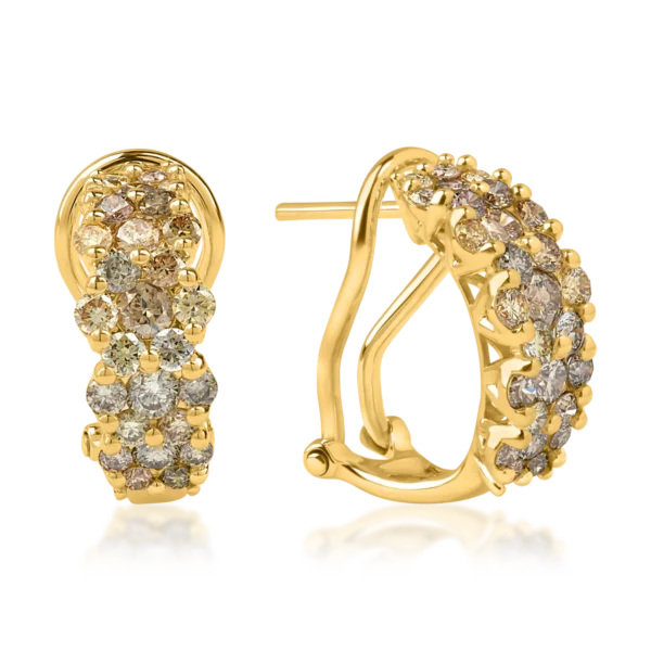 Cercei on-ear din aur galben cu diamante multicolore de 1.7ct