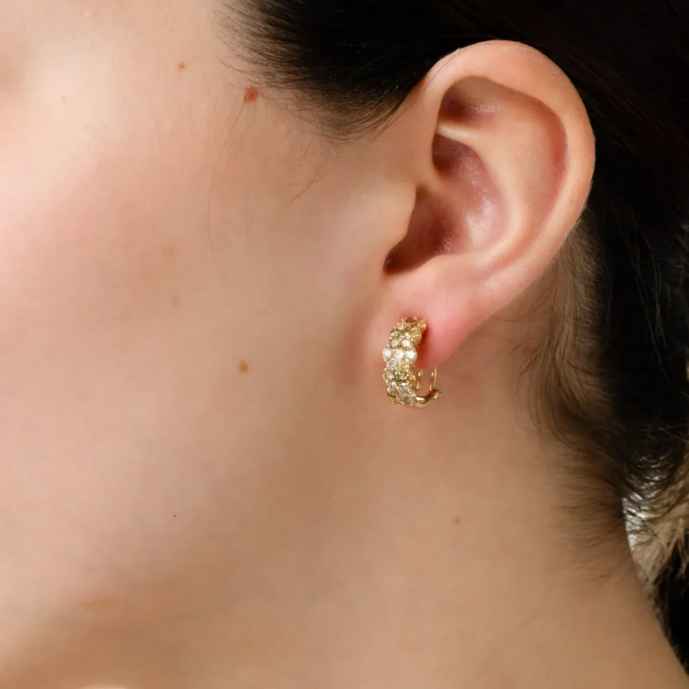 Cercei on-ear din aur galben cu diamante multicolore de 1.7ct - imagine 3