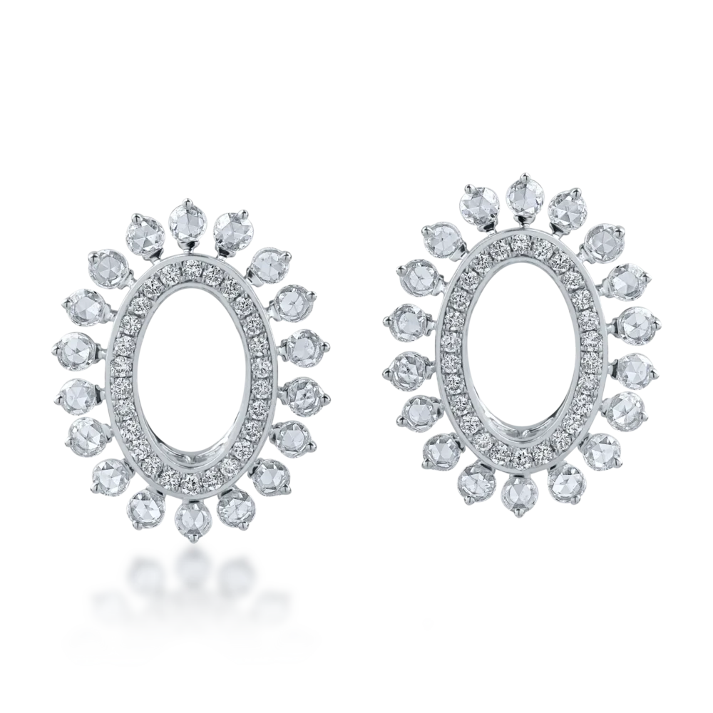 Cercei ovali din aur alb cu diamante de 1.05ct - imagine 2