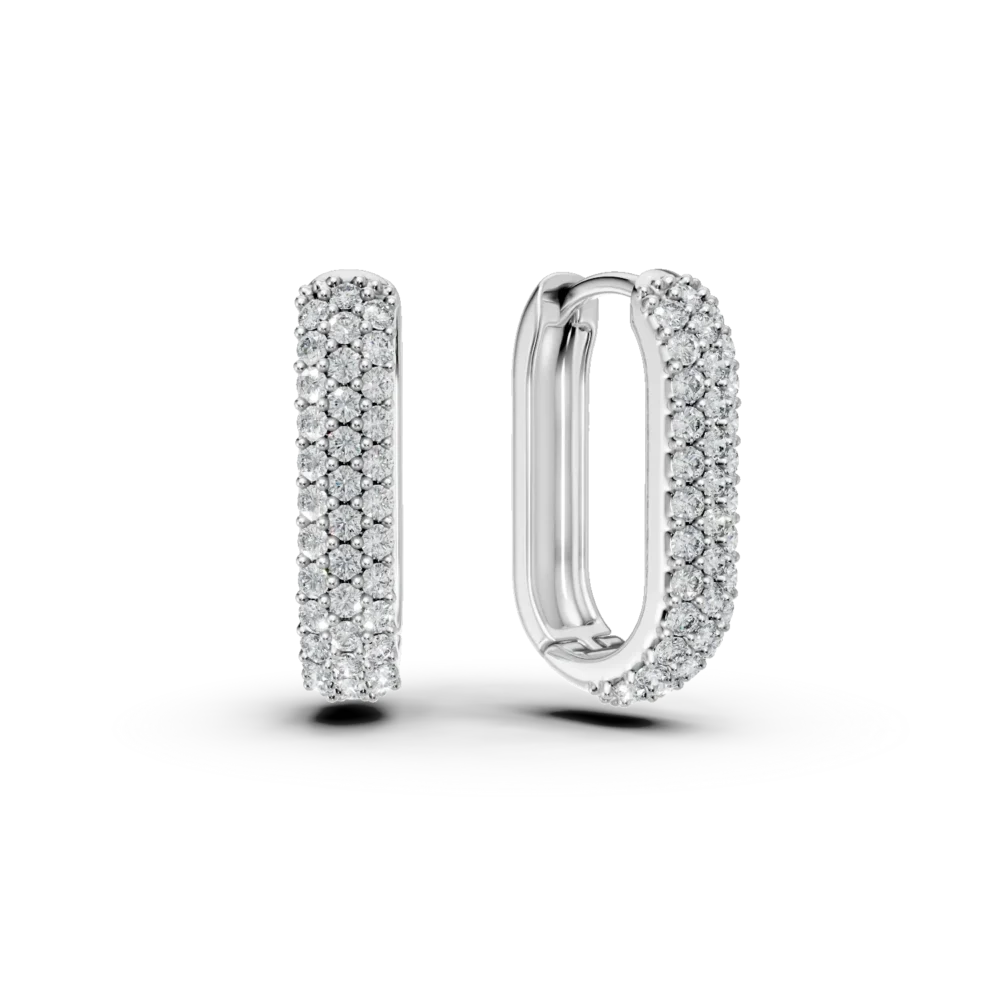 Cercei ovali din aur alb cu zirconii