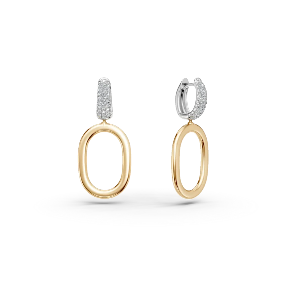 Cercei ovali din aur alb-galben cu zirconii