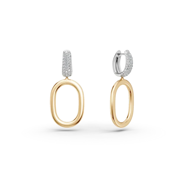 Cercei ovali din aur alb-galben cu zirconii
