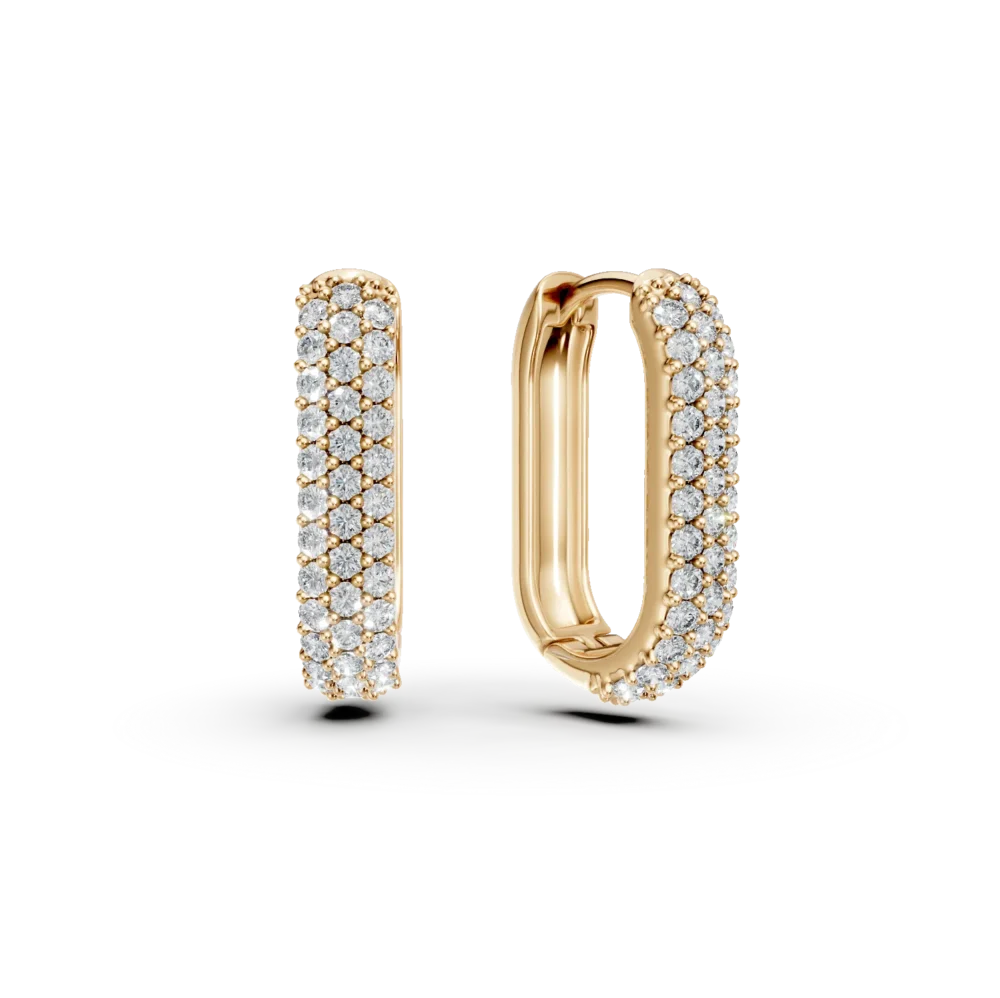 Cercei ovali din aur galben cu zirconii