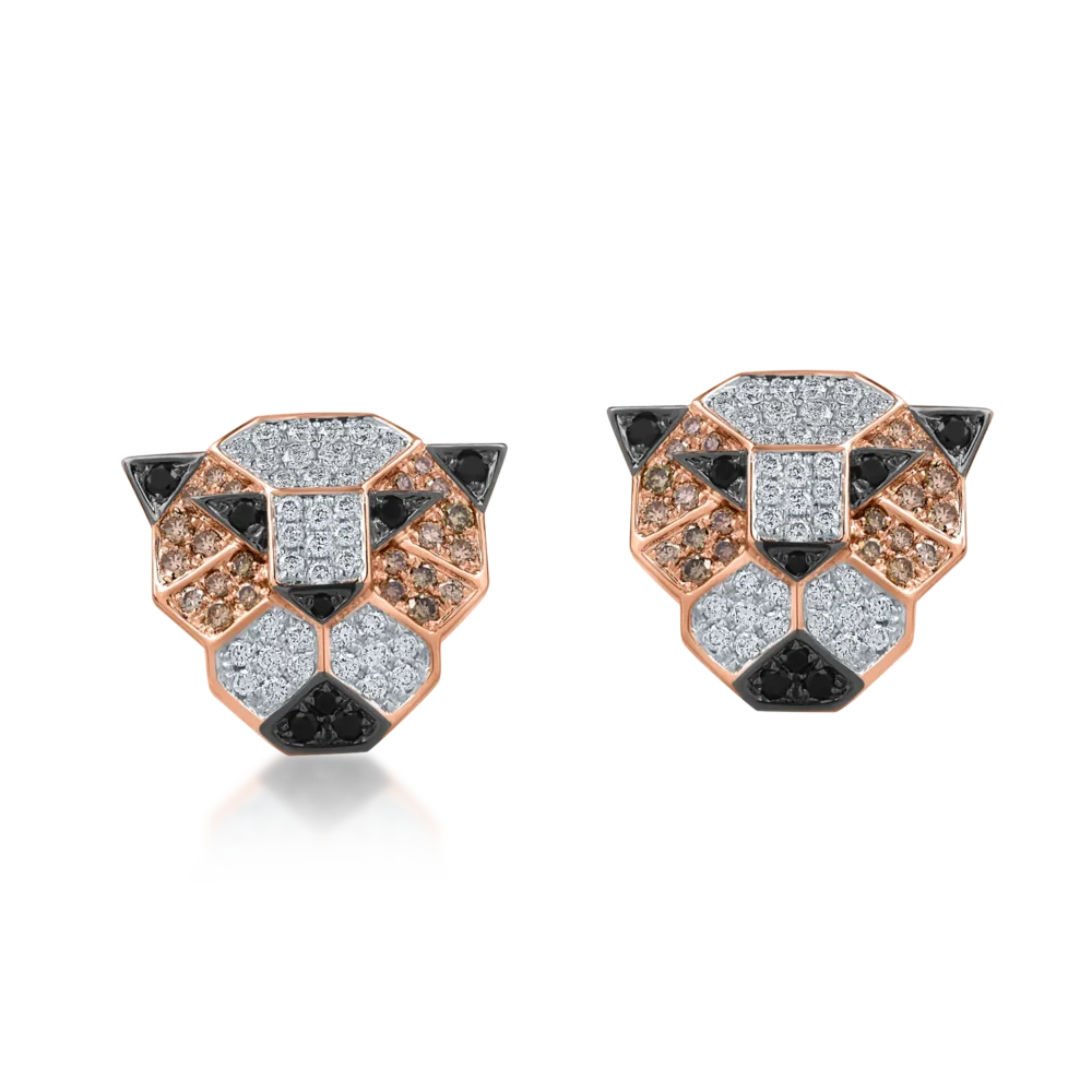 Cercei pantere din aur roz cu diamante de 1ct - imagine 2