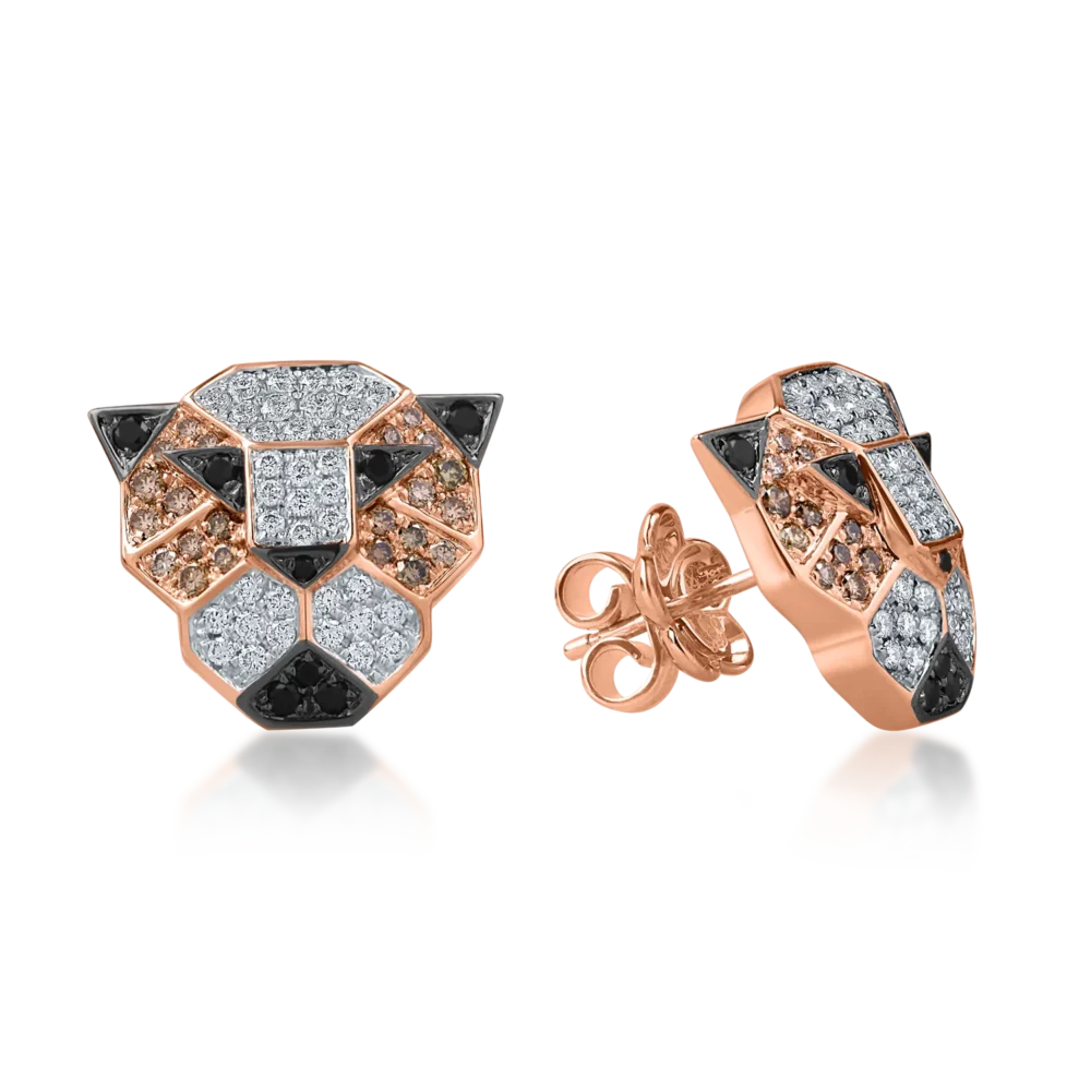 Cercei pantere din aur roz cu diamante de 1ct