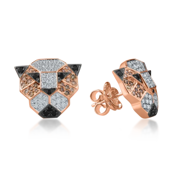 Cercei pantere din aur roz cu diamante de 1ct