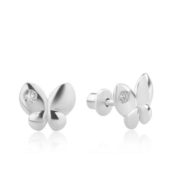 Cercei pentru copii cu fluturas din aur alb cu diamante de 0.04ct