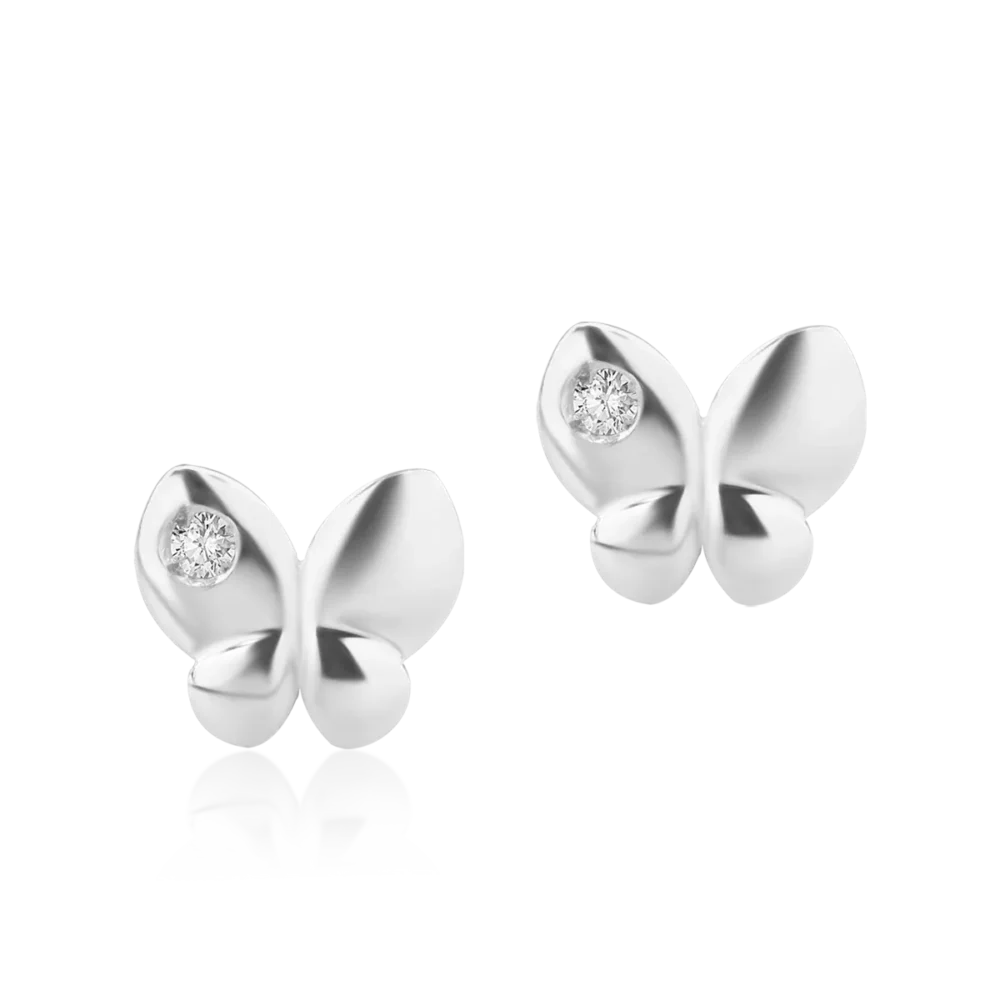 Cercei pentru copii cu fluturasi din aur alb cu diamante de 0.04ct - imagine 2