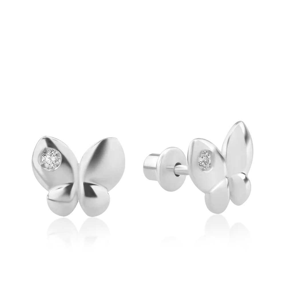Cercei pentru copii cu fluturasi din aur alb cu diamante de 0.04ct