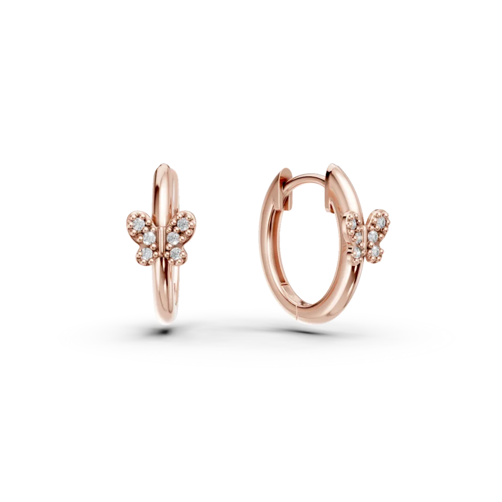 Cercei pentru copii cu fluturasi din aur roz