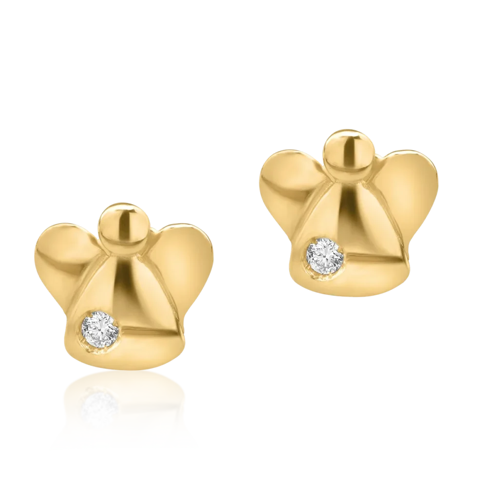 Cercei pentru copii cu ingeras din aur galben cu diamante de 0.04ct