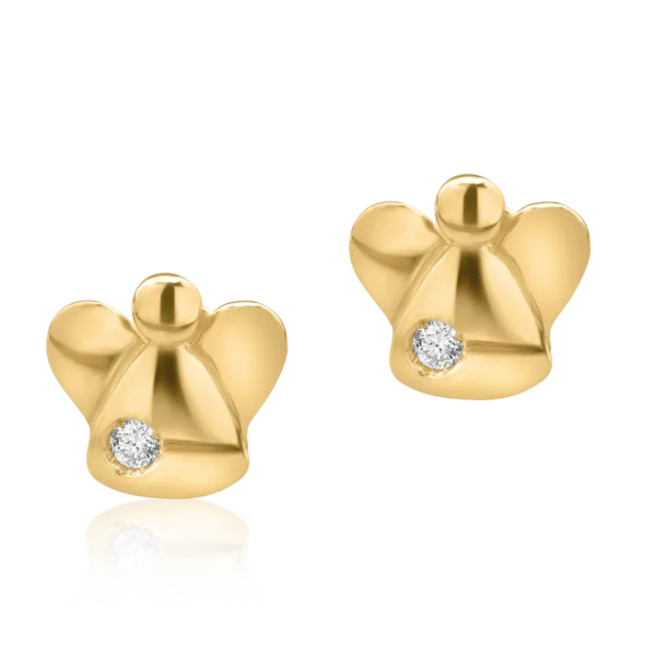 Cercei pentru copii cu ingeras din aur galben cu diamante de 0.04ct