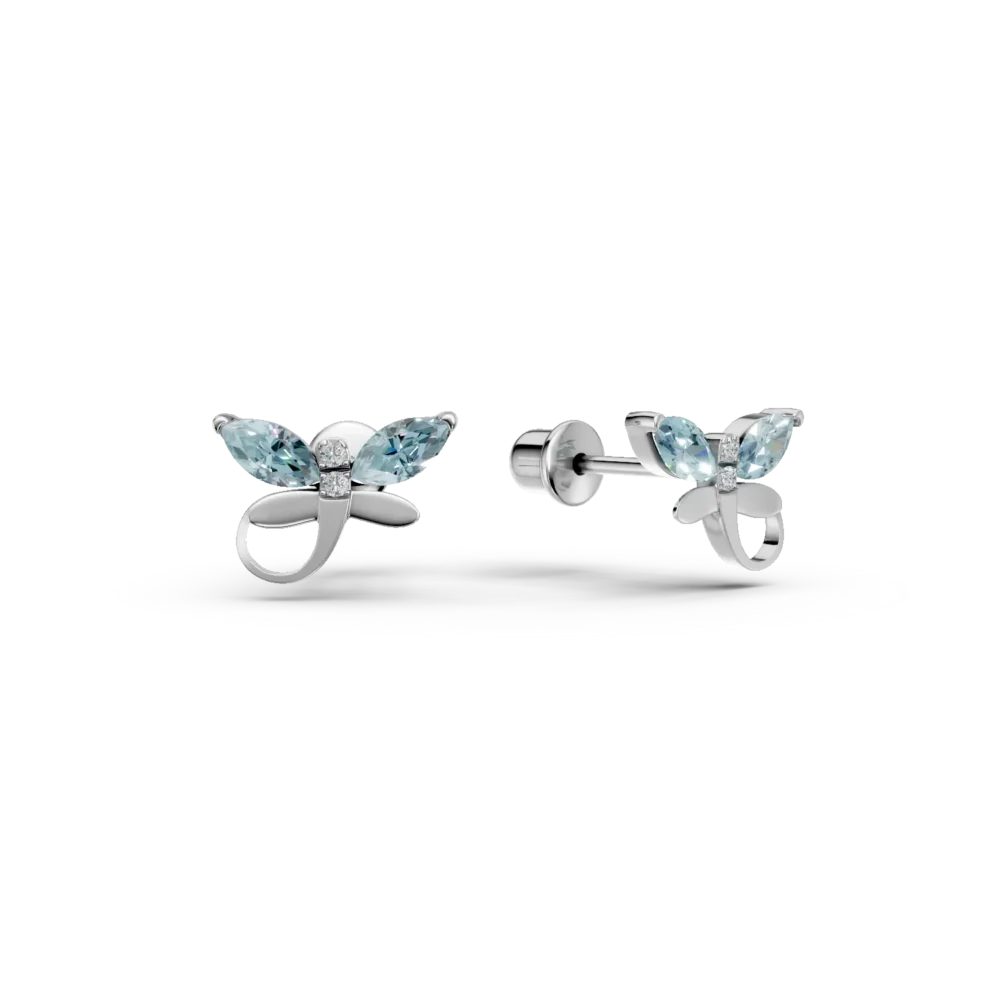 Cercei din aur alb cu topaze albastre marquise de 0.38ct si diamante round de 0.01ct pentru copii