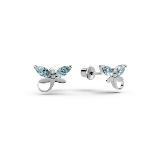 Cercei din aur alb cu topaze albastre marquise de 0.38ct si diamante round de 0.01ct pentru copii