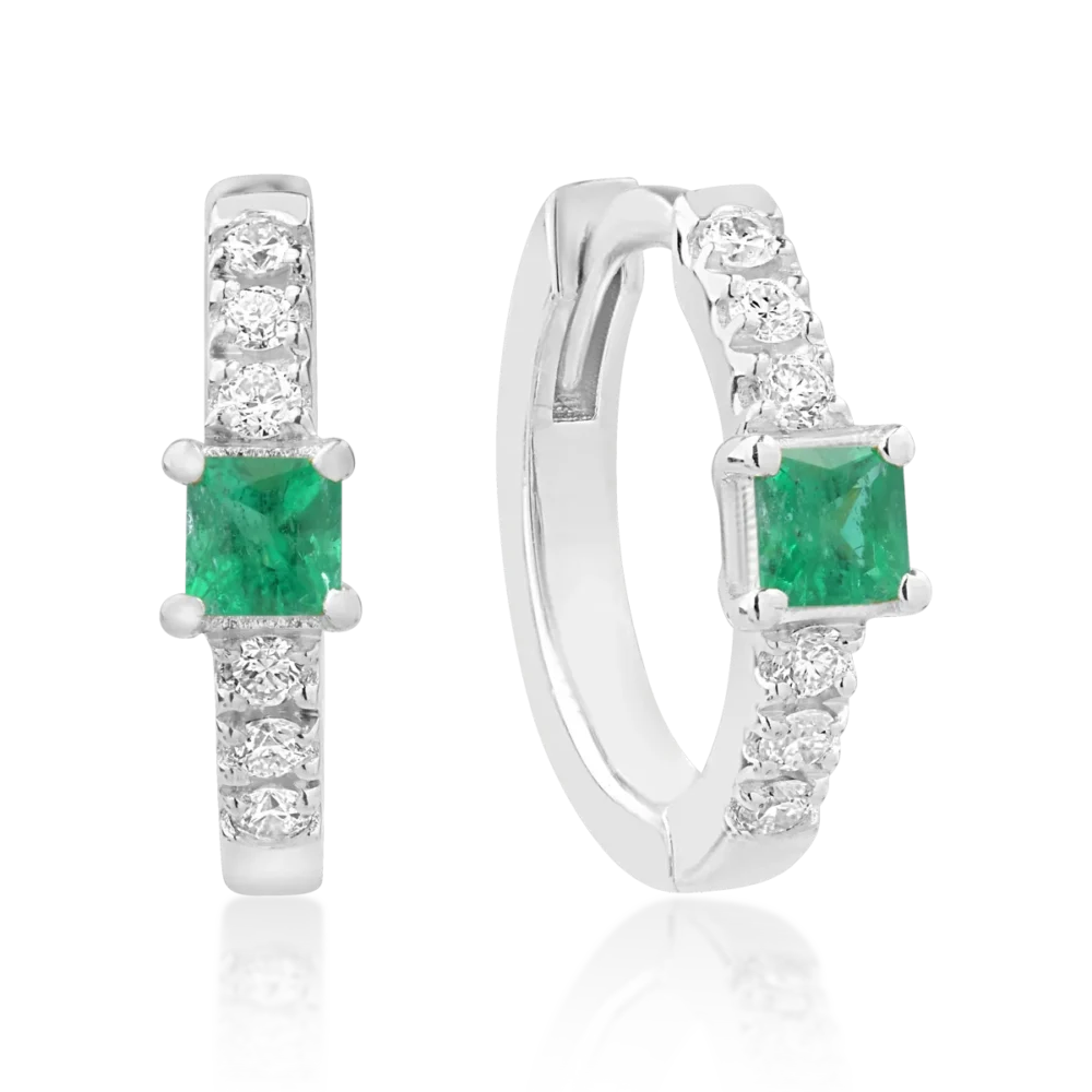 Cercei din aur alb cu smaralde princess de 0.08ct si diamante de 0.06ct pentru copii