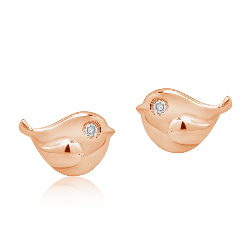 Cercei pentru copii din aur roz cu diamante de 0.012ct - imagine 2