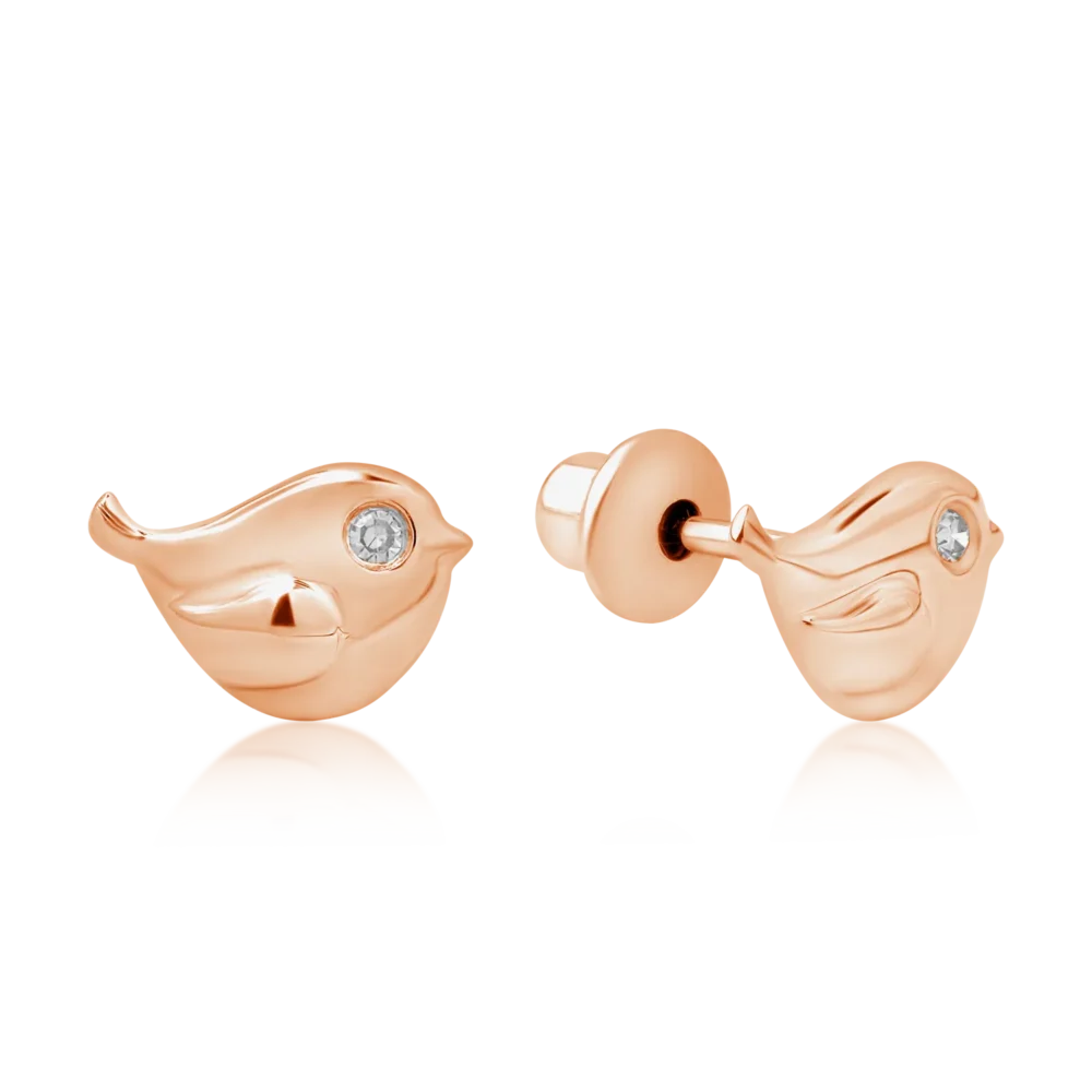 Cercei pentru copii din aur roz cu diamante de 0.012ct