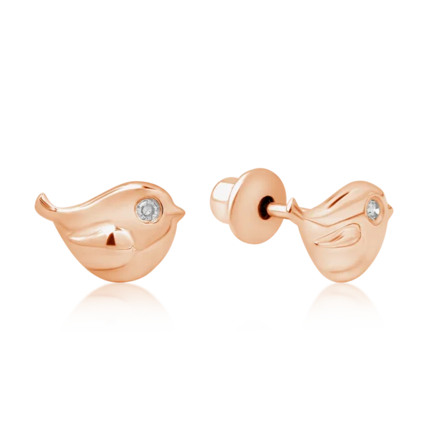 Cercei pentru copii din aur roz cu diamante de 0.012ct