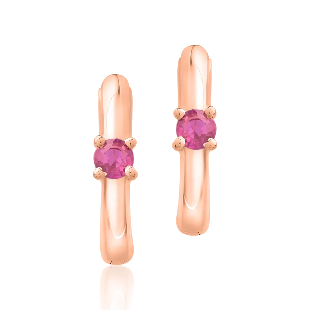 Cercei pentru copii din aur roz cu rubine de 0.138ct - imagine 2