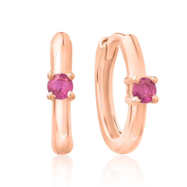 Cercei pentru copii din aur roz cu rubine de 0.138ct