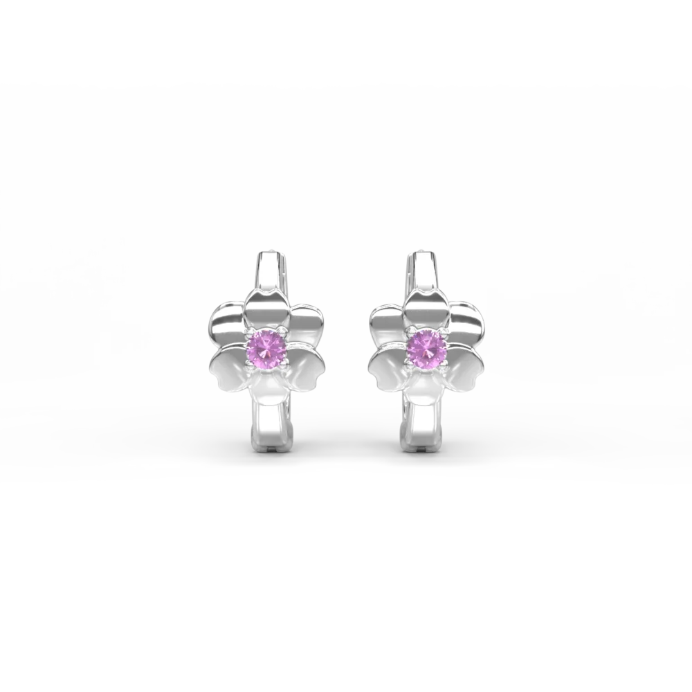 Cercei pentru copii floricele din aur alb cu safire roz de 0.072ct - imagine 2