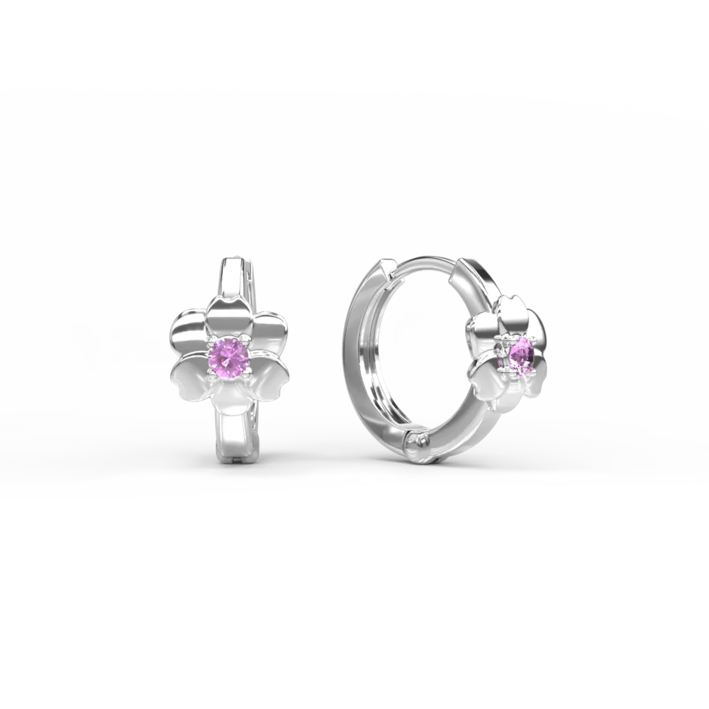 Cercei pentru copii floricele din aur alb cu safire roz de 0.072ct