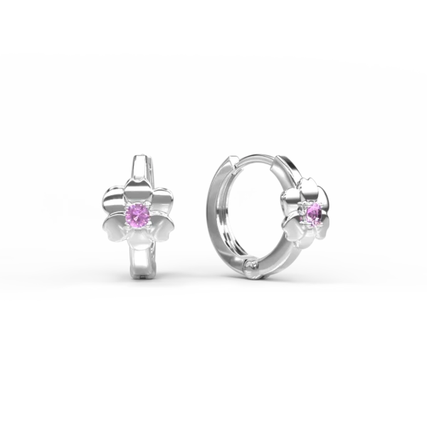 Cercei pentru copii floricele din aur alb cu safire roz de 0.072ct