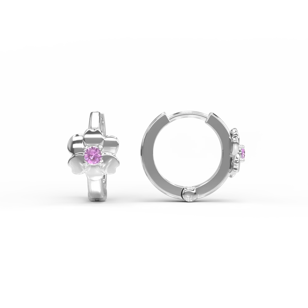 Cercei pentru copii floricele din aur alb cu safire roz de 0.072ct - imagine 3