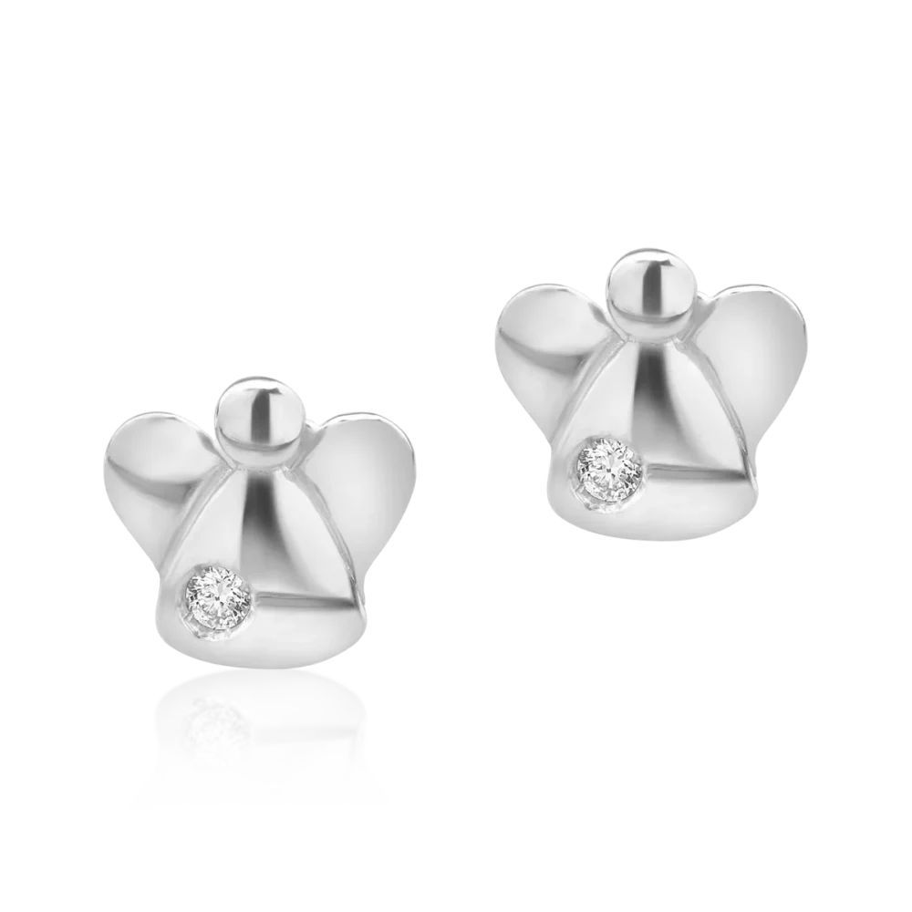 Cercei pentru copii ingeras din aur alb cu diamante de 0.04ct