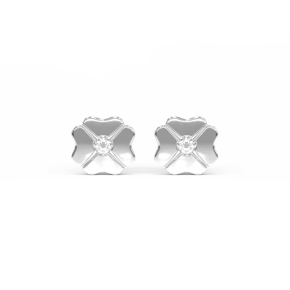 Cercei pentru copii trifoi din aur alb cu diamante de 0.04ct - imagine 2