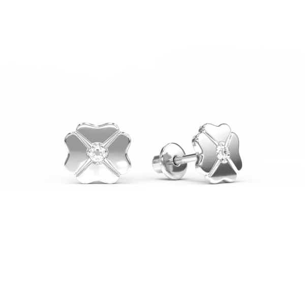 Cercei pentru copii trifoi din aur alb cu diamante de 0.04ct
