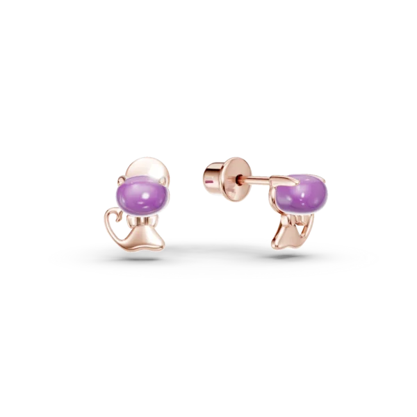 Cercei pisicute din aur roz cu ametiste ovale de 0.5ct pentru copii