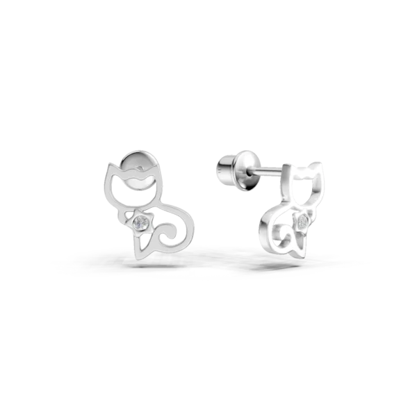 Cercei pisicute pentru copii din aur alb cu diamante de 0.008ct