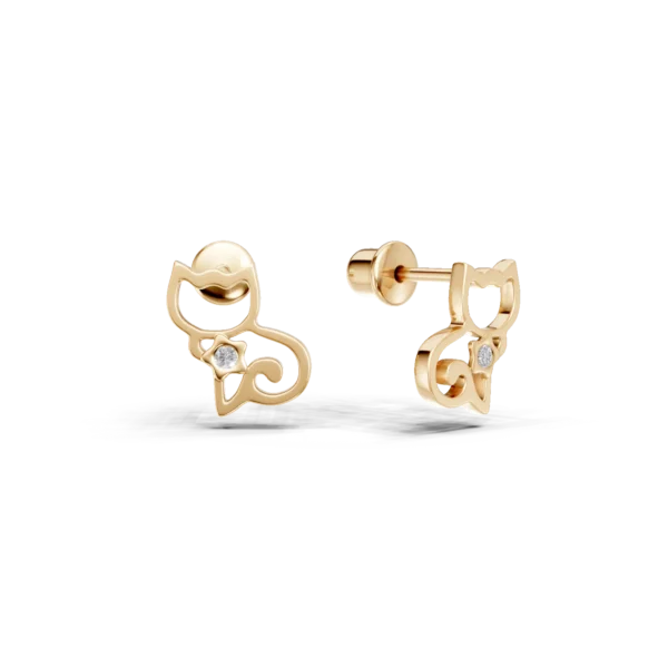 Cercei pisicute pentru copii din aur galben cu diamante de 0.008ct