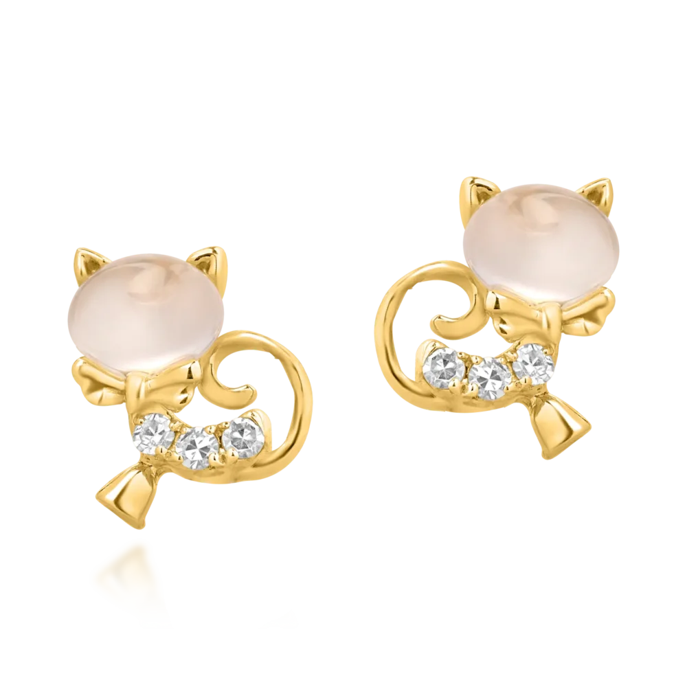 Cercei pisicute din aur galben cu topaze albe ovale de 0.59ct si diamante round de 0.036ct pentru copii - imagine 2