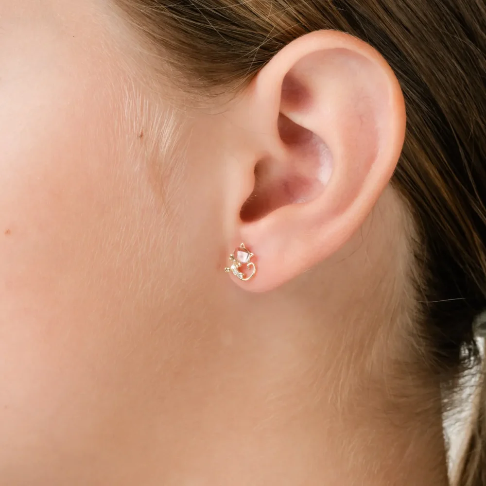 Cercei pisicute din aur galben cu topaze albe ovale de 0.59ct si diamante round de 0.036ct pentru copii - imagine 3