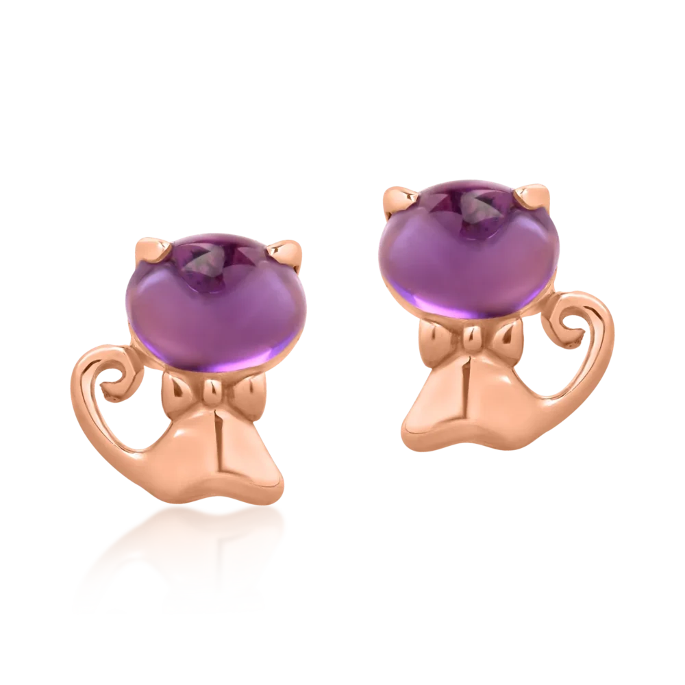 Cercei pisicute din aur roz cu ametiste ovale de 0.36ct pentru copii - imagine 2