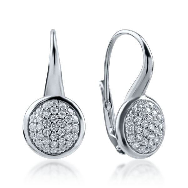 Cercei rotunzi cu tortita din aur alb cu zirconia