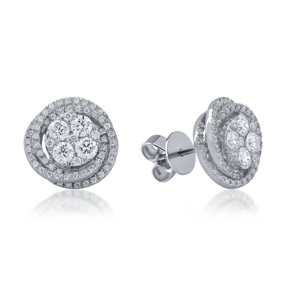 Cercei rotunzi din aur alb cu diamante de 1.16ct