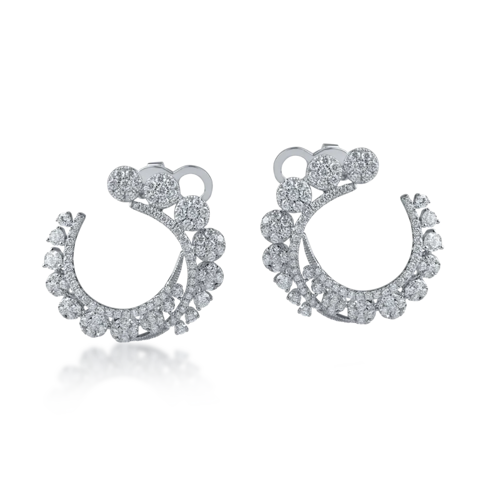 Cercei rotunzi din aur alb cu diamante de 1.7ct - imagine 2