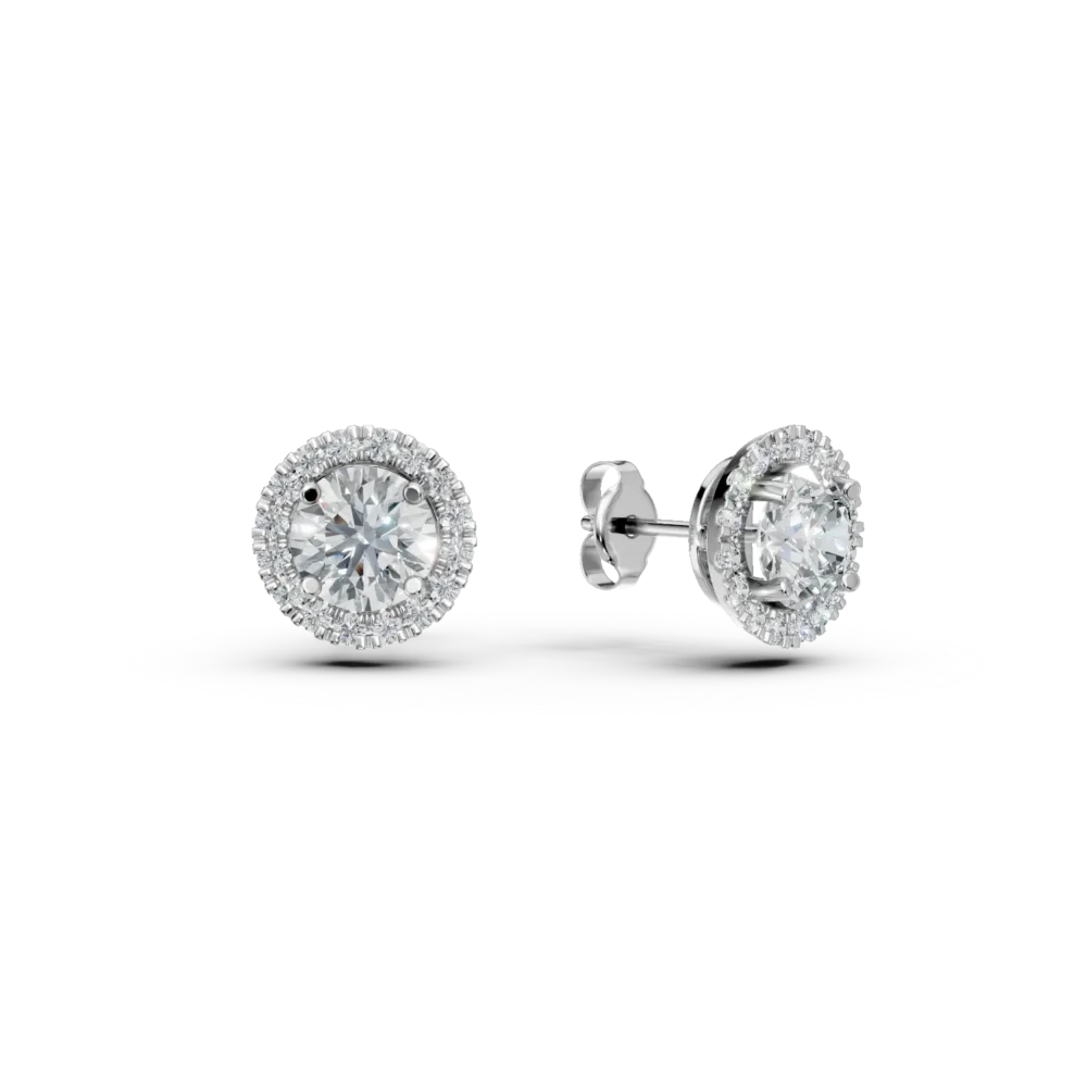 Cercei rotunzi din aur alb cu diamante de 1.8ct create in laborator