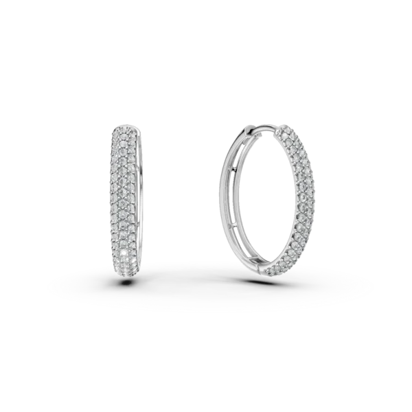 Cercei rotunzi din aur alb cu zirconia microsetting