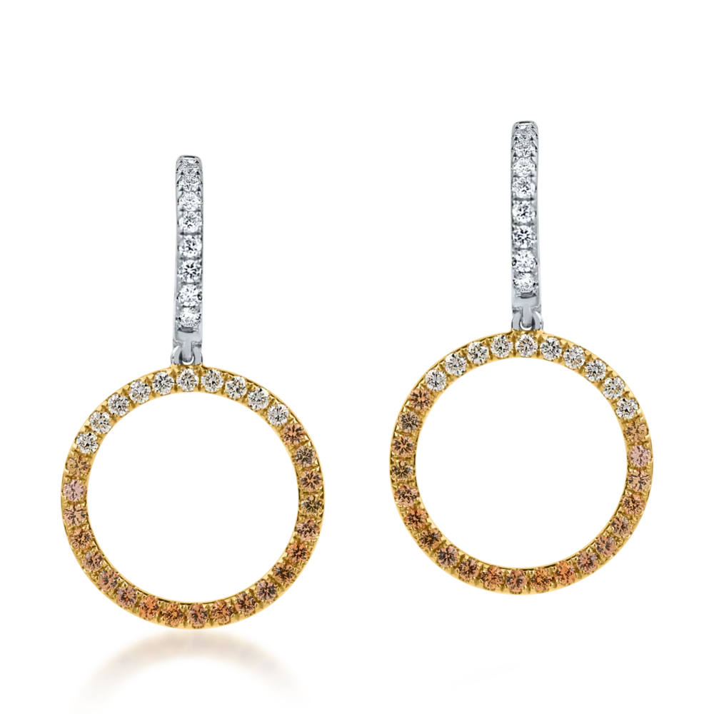 Cercei rotunzi din aur alb-galben cu safire si diamante de 0.99ct - imagine 2