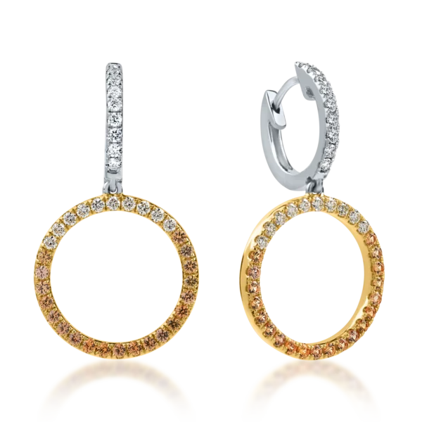 Cercei rotunzi din aur alb-galben cu safire si diamante de 0.99ct