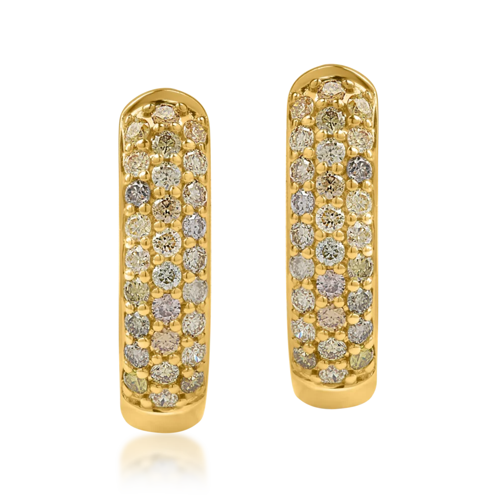 Cercei rotunzi din aur galben cu diamante multicolore de 0.75ct - imagine 2