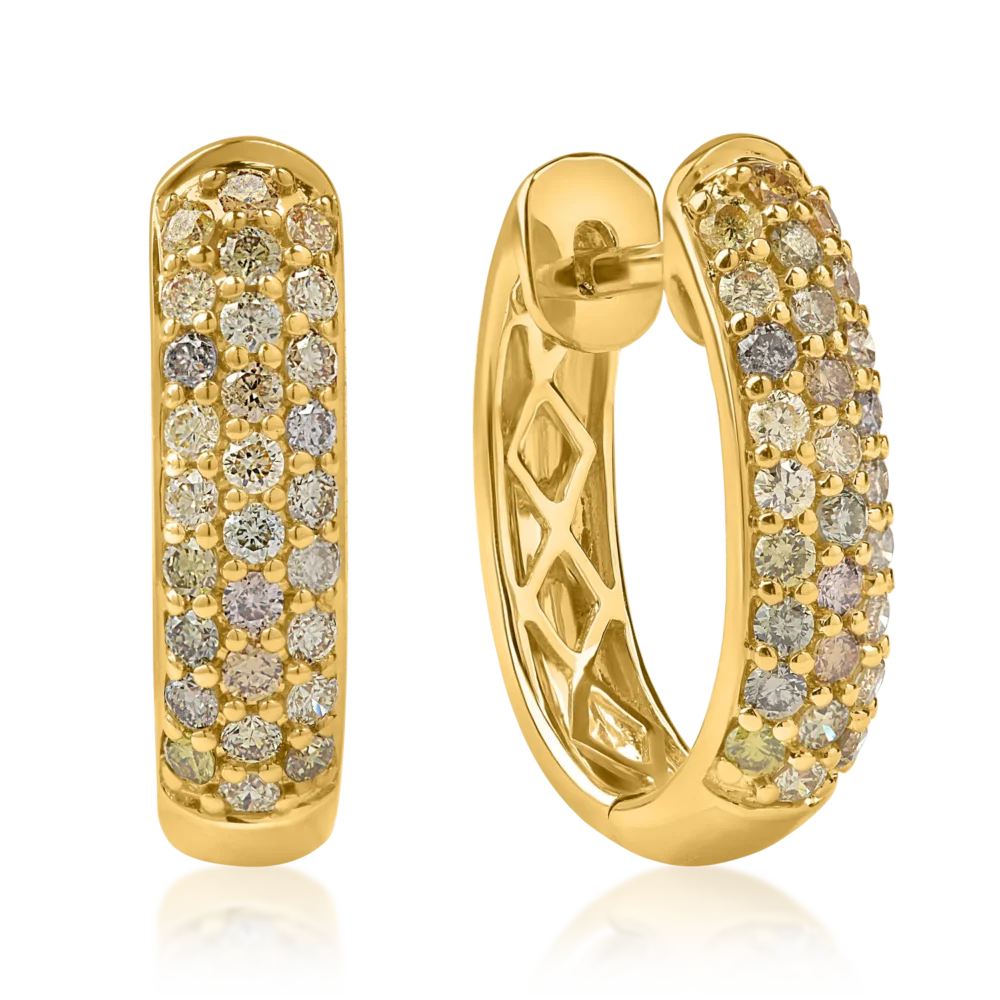 Cercei rotunzi din aur galben cu diamante multicolore de 0.75ct