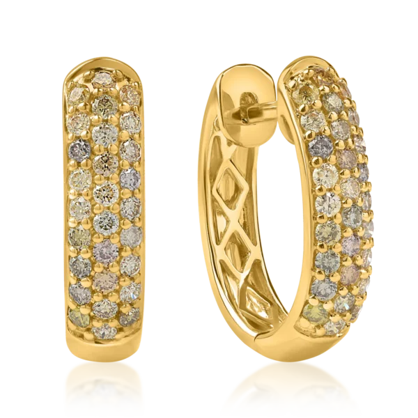 Cercei rotunzi din aur galben cu diamante multicolore de 0.75ct