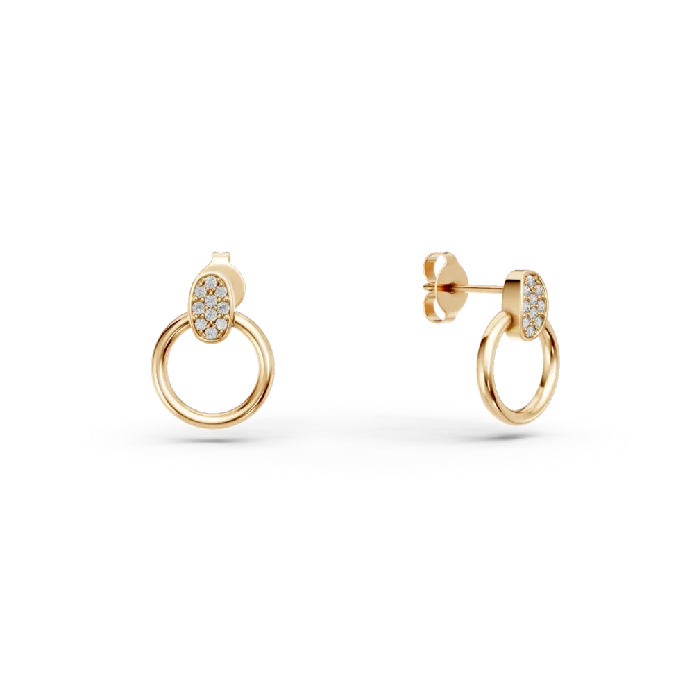 Cercei rotunzi din aur galben cu zirconii